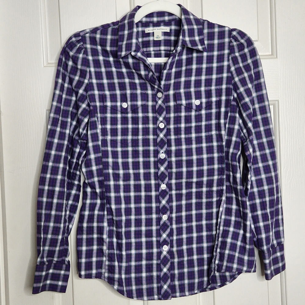 Banana Republic Purple Flannel Button Front Blouse Size XS